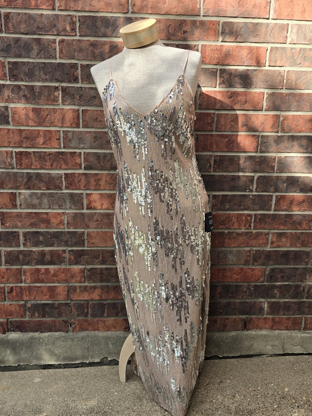 Lulus Disco Vibes Rose Gold and Silver Sequin Midi Dress Size M